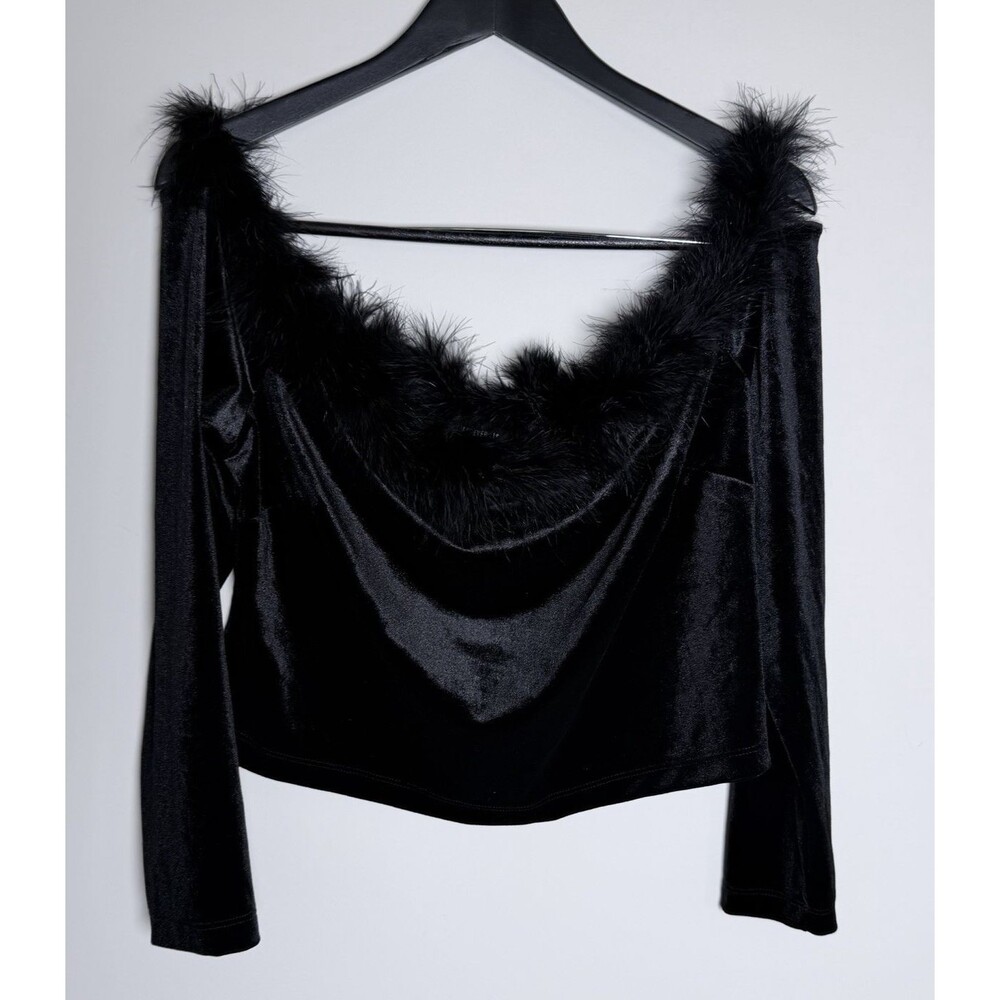 Black Velvet Crop Top with Faux Fur Trim Size OX (like XXL) Forever 21 Fairy